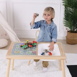 GREEN Drewniany Stolik Aktywności 4w1 Tablica Kredowa Pojemniki Mapa Miasta Papier Rysunkowy
