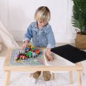 GREEN Drewniany Stolik Aktywności 4w1 Tablica Kredowa Pojemniki Mapa Miasta Papier Rysunkowy