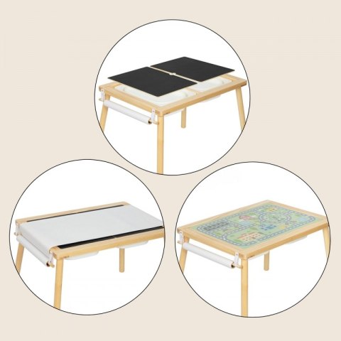 GREEN Drewniany Stolik Aktywności 4w1 Tablica Kredowa Pojemniki Mapa Miasta Papier Rysunkowy