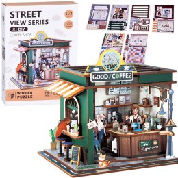 Drewniane PUZZLE 3D Seria budynek Kawiarnia 120 ele oświetlenie