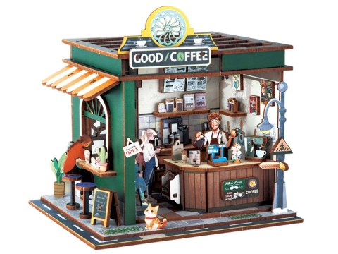 Drewniane PUZZLE 3D Seria budynek Kawiarnia 120 ele oświetlenie