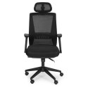 Fotel biurowy obrotowy wyprofilowane oparcie i zagłówek regulacja wysokości czarny ModernHome
