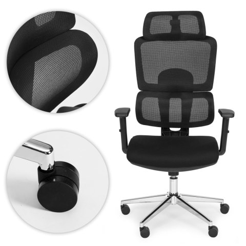 Fotel biurowy obrotowy wyprofilowane oparcie i zagłówek regulacja wysokości czarny ModernHome