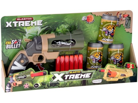 Pistolet na piankowe naboje + puszki zestaw strzelecki dla dzieci