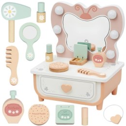  Drewniana Toaletka Motyl Akcesoria Lustro z Oświetleniem LED + Kosmetyki