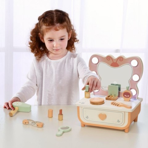  Drewniana Toaletka Motyl Akcesoria Lustro z Oświetleniem LED + Kosmetyki