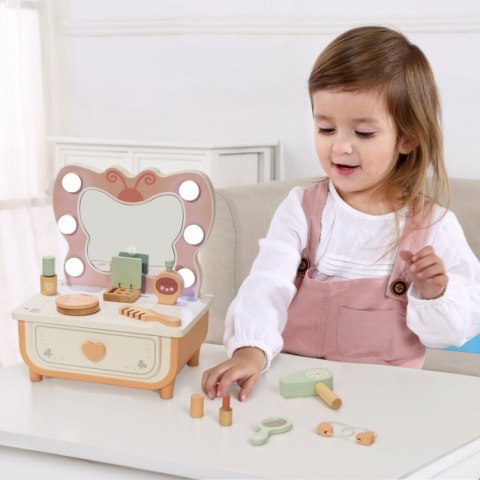  Drewniana Toaletka Motyl Akcesoria Lustro z Oświetleniem LED + Kosmetyki