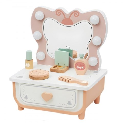  Drewniana Toaletka Motyl Akcesoria Lustro z Oświetleniem LED + Kosmetyki