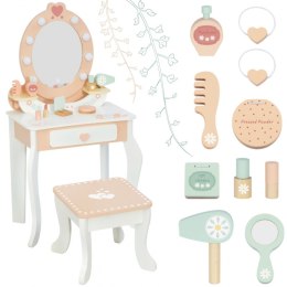  Drewniana Toaletka z Krzesełkiem Akcesoria Lustro z Oświetleniem LED + Kosmetyki