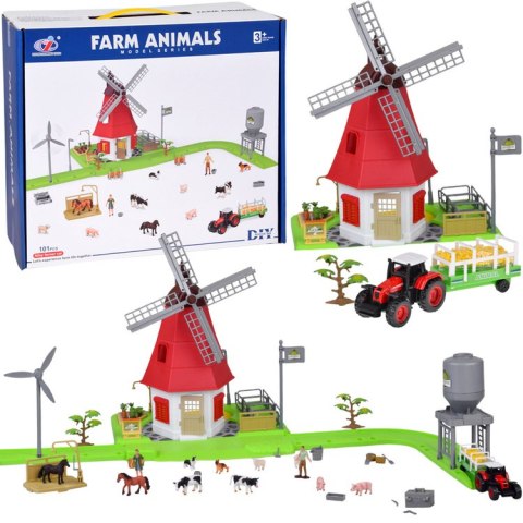 SERIA ZWIERZĘTA FARMA Zestaw WIATRAK młyn 101ele figurki