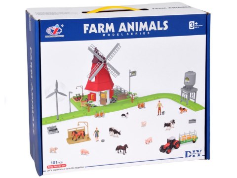 SERIA ZWIERZĘTA FARMA Zestaw WIATRAK młyn 101ele figurki