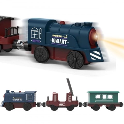 Elektryczna Kolejka Tor Retro Ciuchcia Lokomotywa + 2 Wagony - Zestaw 76 el.