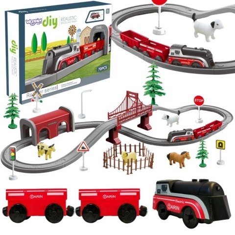 Zestaw Elektryczna Kolejka Lokomotywa Tor Farma Zwierzęta 70 el.