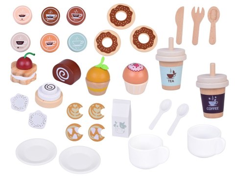 Zestaw Drewniany Kawiarnia Coffee Shop Ekspres Kubeczki Desery