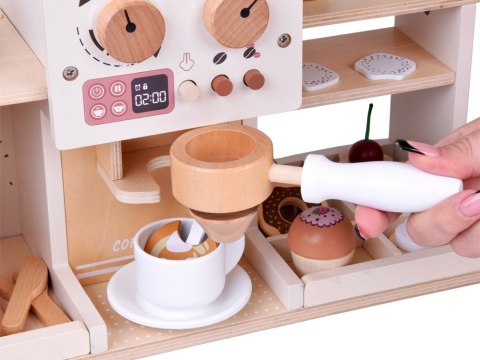 Zestaw Drewniany Kawiarnia Coffee Shop Ekspres Kubeczki Desery