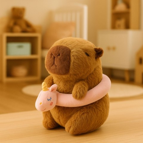 Pluszowa Kapibara Różowe Koło Ratunkowe Z Jednorożcem Brązowa 20cm