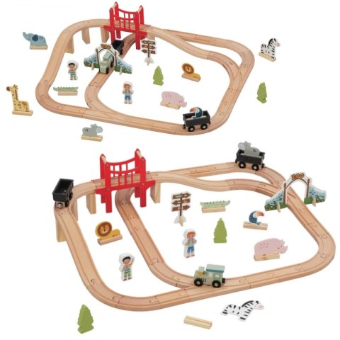 GREEN Drewniana Kolejka ZOO Zestaw XL Pociąg na Magnes Tor 60 el. FSC