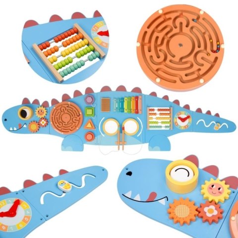 GREEN Drewniana Ścienna Tablica Manipulacyjna Dinozaur Montessori FSC