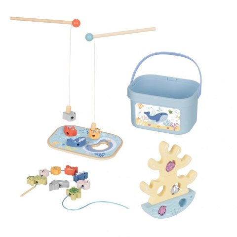  Drewniany Zestaw Morskich Zabawek Wieża Balansująca Łowienie Ryb Figurki 23 Elementy