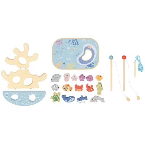  Drewniany Zestaw Morskich Zabawek Wieża Balansująca Łowienie Ryb Figurki 23 Elementy