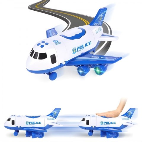 Samolot Rozkładany Transporter Policja z 3 Autami Policyjnymi Zestaw XL Znaki Drogowe