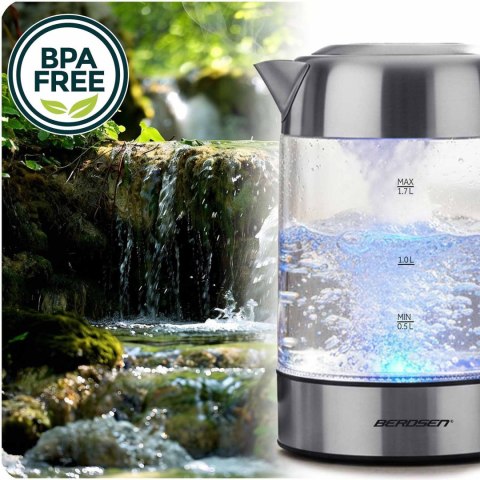 Czajnik elektryczny szklany z regulacją temperatury 1,7l 2200W Berdsen BD-714