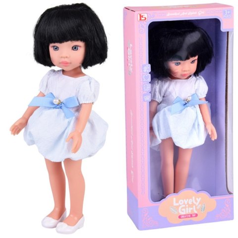 Lovely Girl Lalka z czarnymi krótkimi włosami w białej sukience 33cm