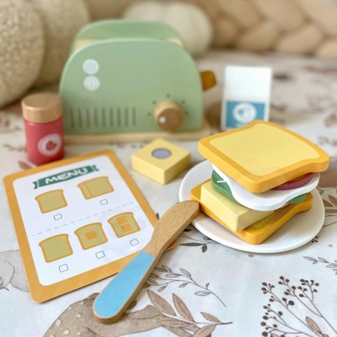 GREEN Drewniany Toster Zestaw Śniadaniowy z Akcesoriami 14 el. FSC