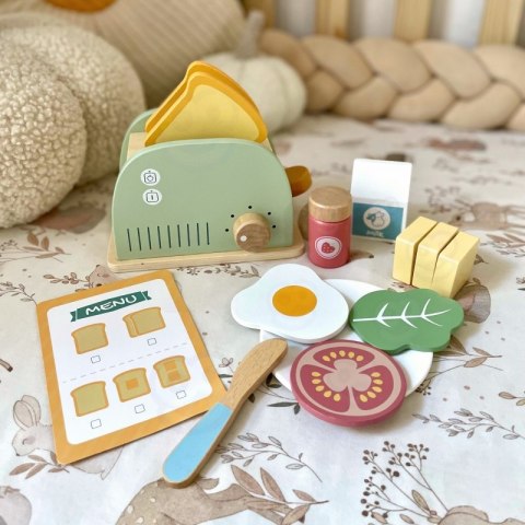 GREEN Drewniany Toster Zestaw Śniadaniowy z Akcesoriami 14 el. FSC