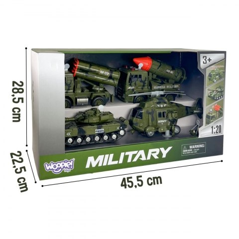 Zestaw Pojazdów Wojskowych z Wyrzutnią Czołg Helikopter 4SZT Skala 1:20