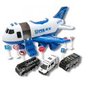 Samolot Rozkładany Transporter Policja z 3 Autami Policyjnymi Zestaw XL Znaki Drogowe