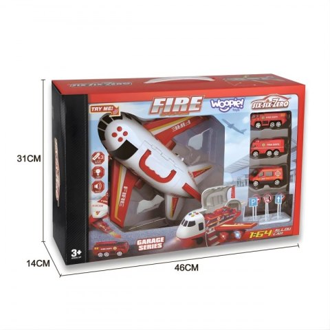 Samolot Rozkładany Transporter Straż Pożarna z 3 Autami Strażackimi Zestaw XL Znaki Drogowe