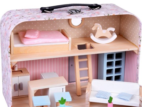 KWIECISTY Domek dla lalek w zamykanej walizce + drewniane mebelki