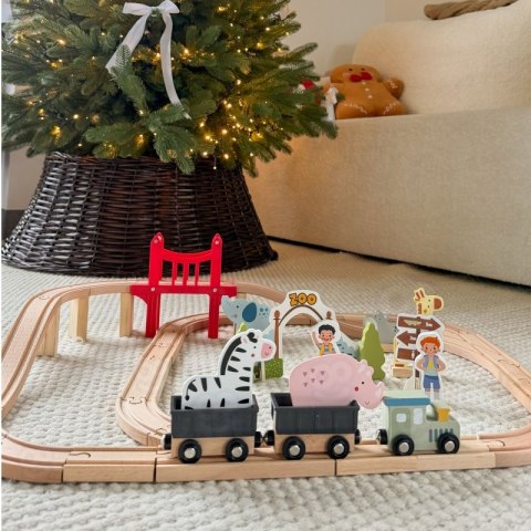 GREEN Drewniana Kolejka ZOO Zestaw XL Pociąg na Magnes Tor 60 el. FSC