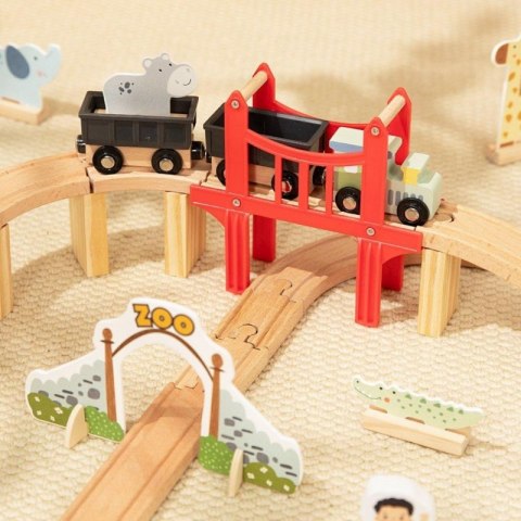 GREEN Drewniana Kolejka ZOO Zestaw XL Pociąg na Magnes Tor 60 el. FSC