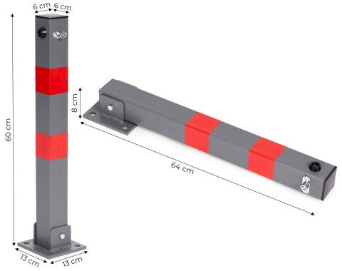 Blokada parkingowa składana słupek 60 cm na klucz z odblaskowymi pasami