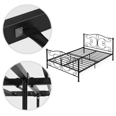 Łóżko metalowe 140x200 cm ze stelażem czarna rama kryształy ModernHome