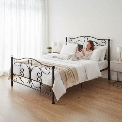 Łóżko metalowe 160x200 cm ze stelażem czarna rama kryształy ModernHome