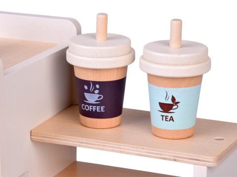 Zestaw Drewniany Kawiarnia Coffee Shop Ekspres Kubeczki Desery