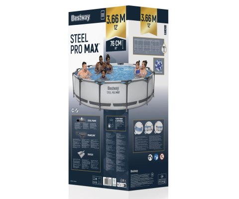 Bestway 56416 BASEN STELAŻOWY STEEL PRO MAX Z POMPĄ FILTRACYJNĄ 3.66m x 0.76m