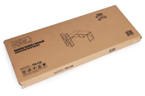 Biurko narożne z regałem 3 półki komputerowe jasny dąb loftowe ModernHome