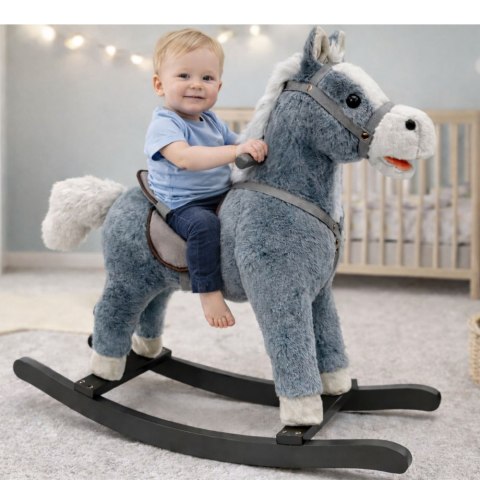 Koń Na Biegunach 74 cm Dźwięki Szary