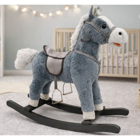 Koń Na Biegunach 74 cm Dźwięki Szary