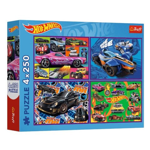 Puzzles - 4x250 - Wyścigowe auta Mattel Hot Wheels