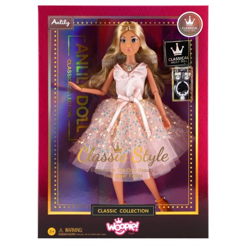 ROYAL Lalka Lily 30 cm Długie Blond Włosy Różowa Suknia Biżuteria