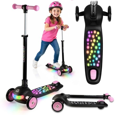 Hulajnoga trójkołowa dla dzieci balansowa LED Ricokids Glowi - czarno-różowa