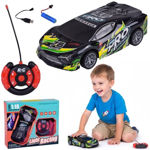 Sportowe auto sterowane na pilota podświetlane nadwozie 1:18 RC0754 ZI