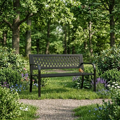Ławka ogrodowa z ażurowym oparciem 120x50 cm metalowa parkowa czarna MultiGarden