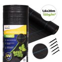 Agrowłóknina czarna agrotkanina UV 150g mata antychwastowa 1,6x20m kołki MulltiGarden