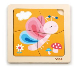 Viga Klocki drewniane 50136 Puzzle na podkładce - motylek